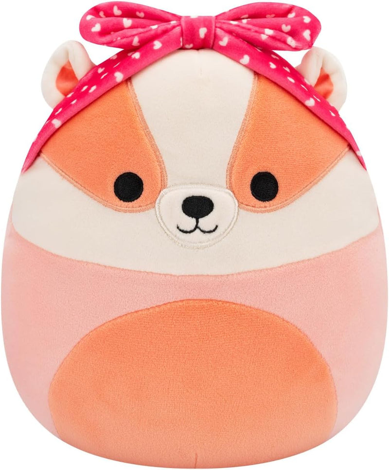 Squishmallows Rostam the Peach Badger With a Heart Bandana Valentines 7.5 Plush, side angle