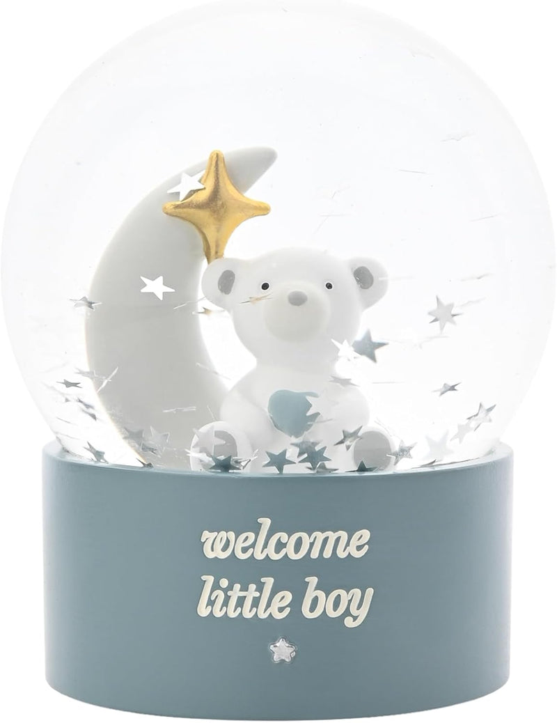 Bambino By Juliana 'Welcome Little Boy' Teddy & Moon Water Globe - Blue. Gifting to Celebrate Newborn Children, Family & L...