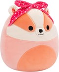 Squishmallows Rostam the Peach Badger With a Heart Bandana Valentines 7.5 Plush, close-up detail