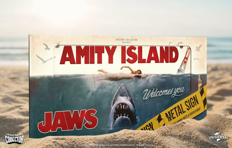 JAWS Amity Island Film Metal Sign, side angle