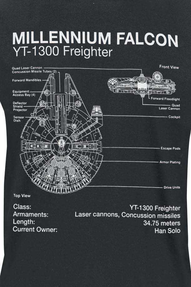 Star Wars Millenium Falcon Sketch T-Shirt, rear view