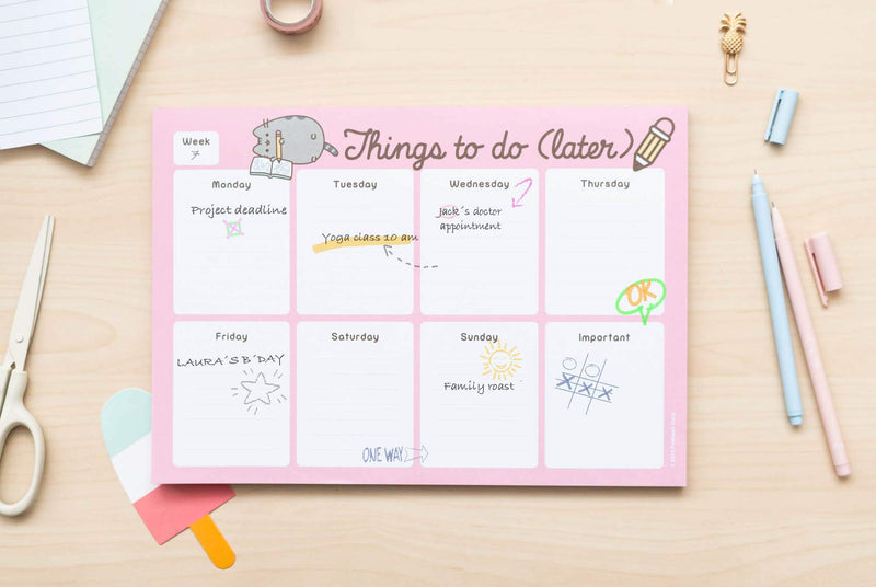 Weekly Planner Notepad A4 Pusheen Rose Collection side angle