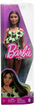 Barbie Brunette with Polka Dot Romper Doll, packaging shot