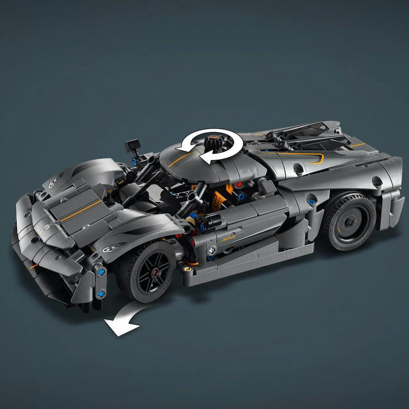 LEGO Technic 42173 Koenigsegg Jesko Absolut Grey Hypercar for Ages 10+, close-up detail