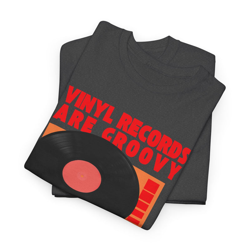'Vinyl Records Are Groovy' Bold T-Shirt, showing reverse