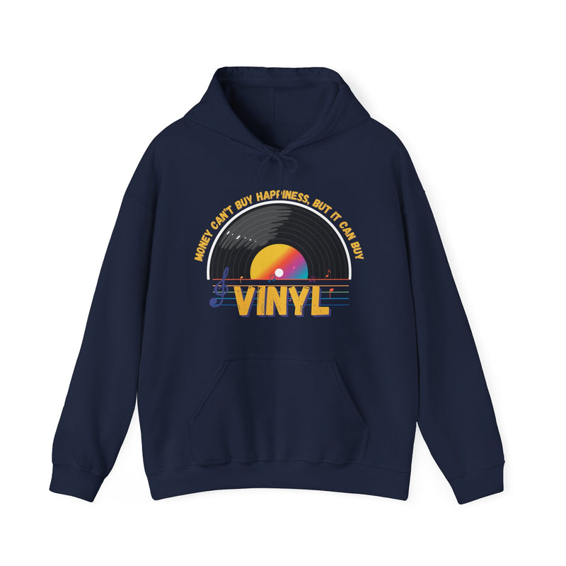 'Money Can't Buy Happiness, But It Can Buy Vinyl' Men's Hoodie, size reference