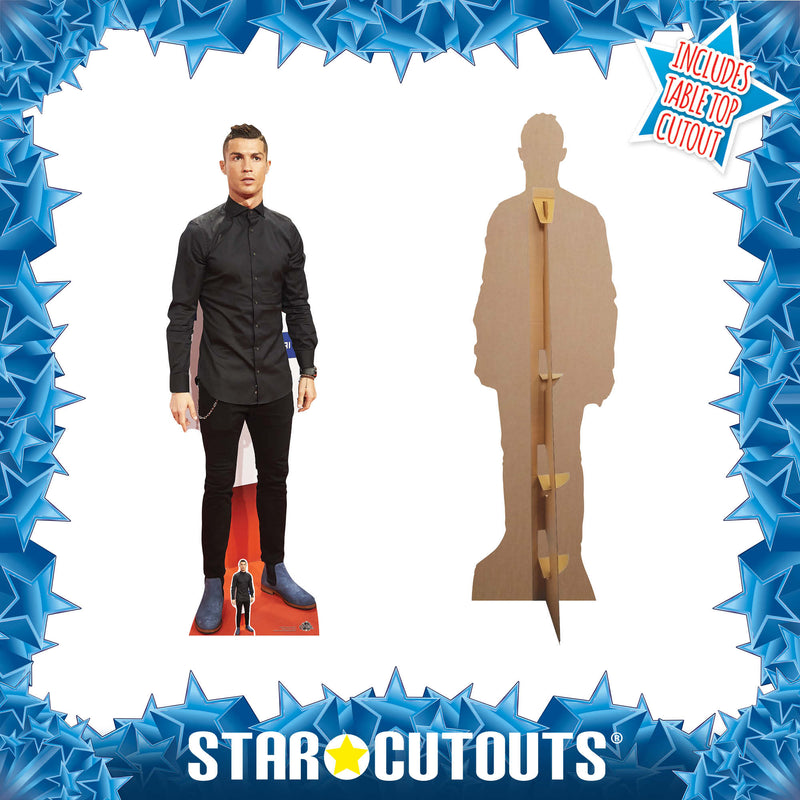 Christiano Ronaldo Height 181cm Lifesize Cardboard Cut Out With Mini, side angle