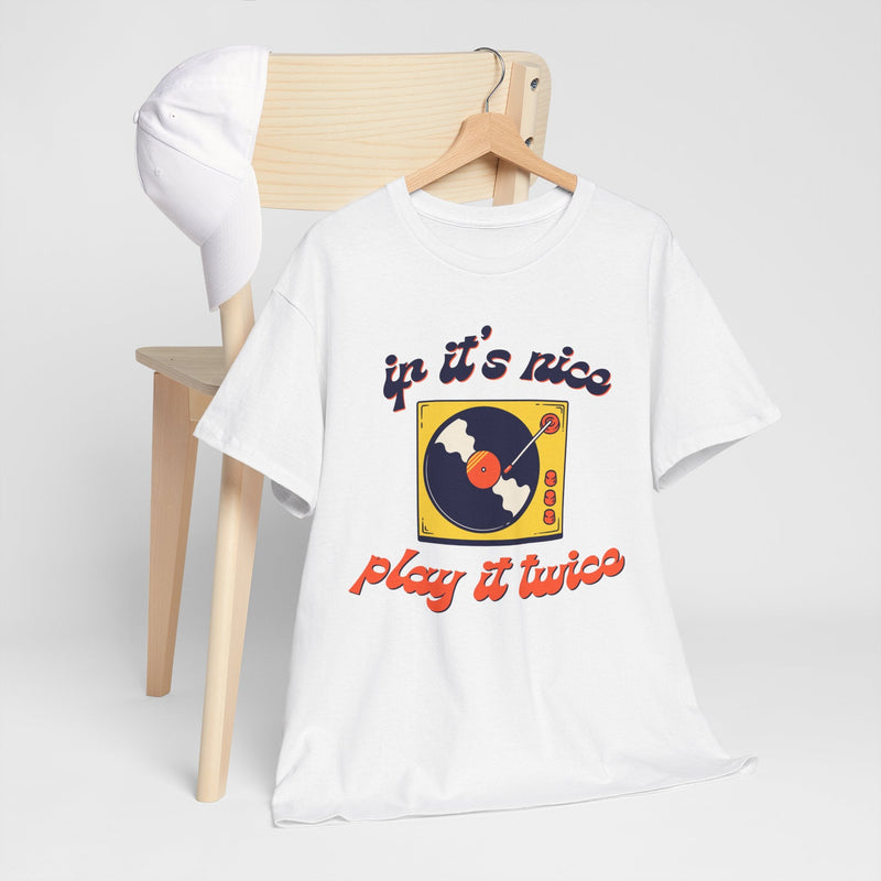 'If It’s Nice, Play It Twice' Vinyl T-Shirt, side angle
