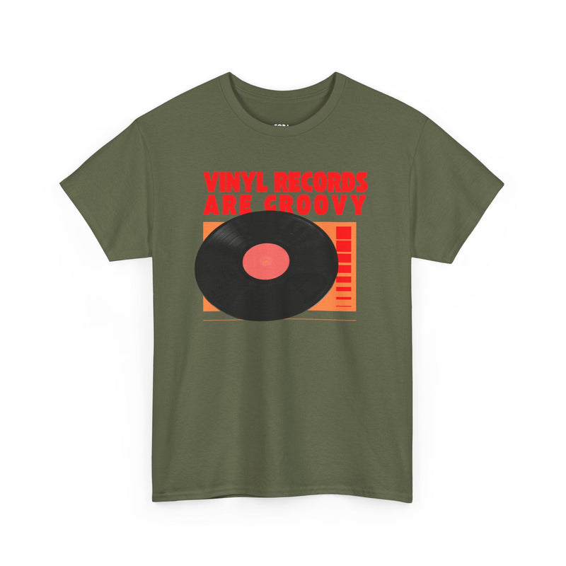 'Vinyl Records Are Groovy' Bold T-Shirt, rear view