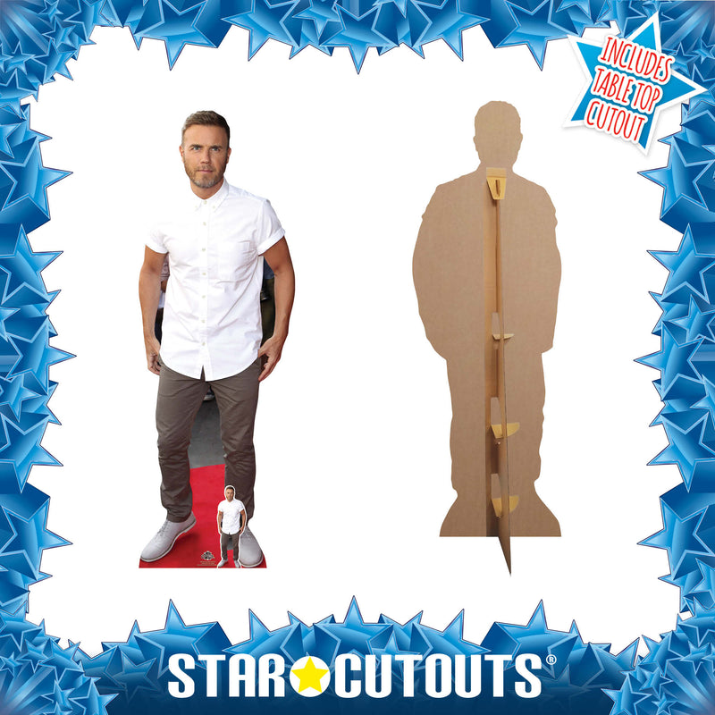 Gary Barlow White Shine Height 175cm Lifesize Cardboard Cut Out With Mini, side angle
