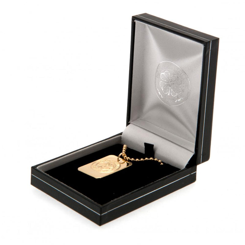 Celtic FC Gold Plated Dog Tag & Chain, side angle