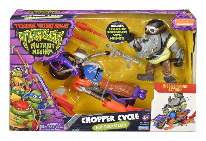 TMNT Mutant Mayhem Chopper Cycle With Rocksteady Figure