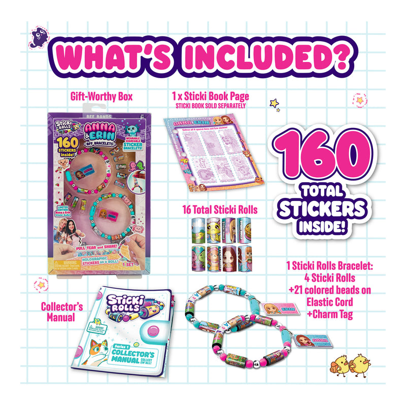 Sticki Rolls Anna & Erin BFF Pack Sticker Bracelets close up detail