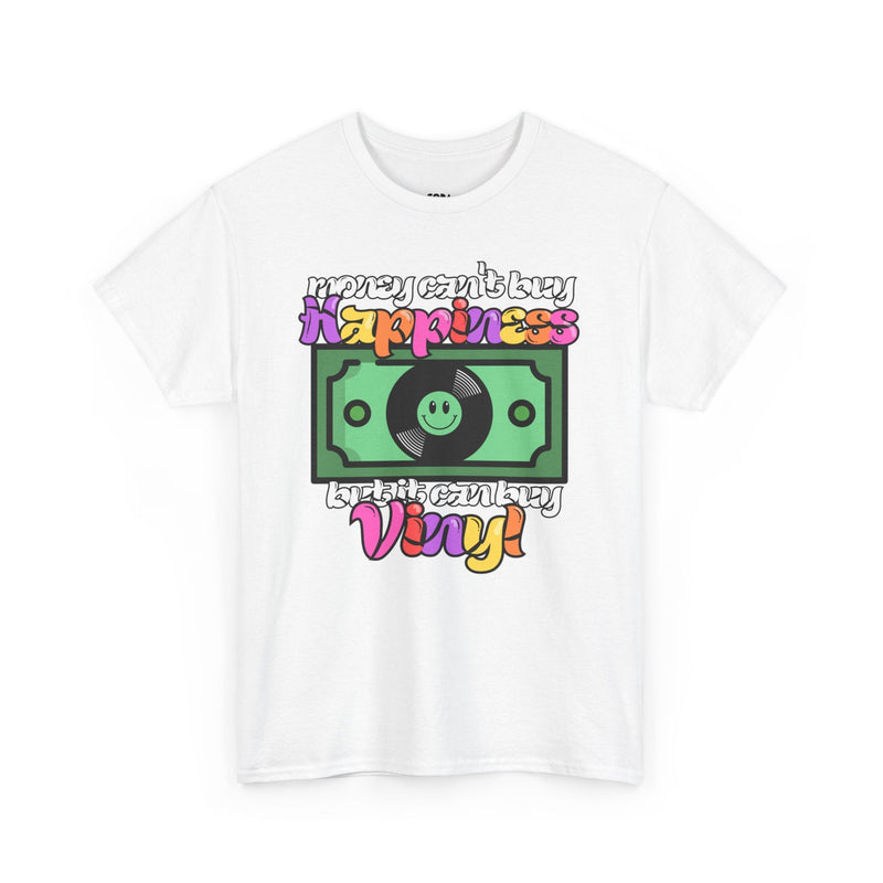 'Money can't buy happiness' Men's Vinyl T-Shirt, product detail