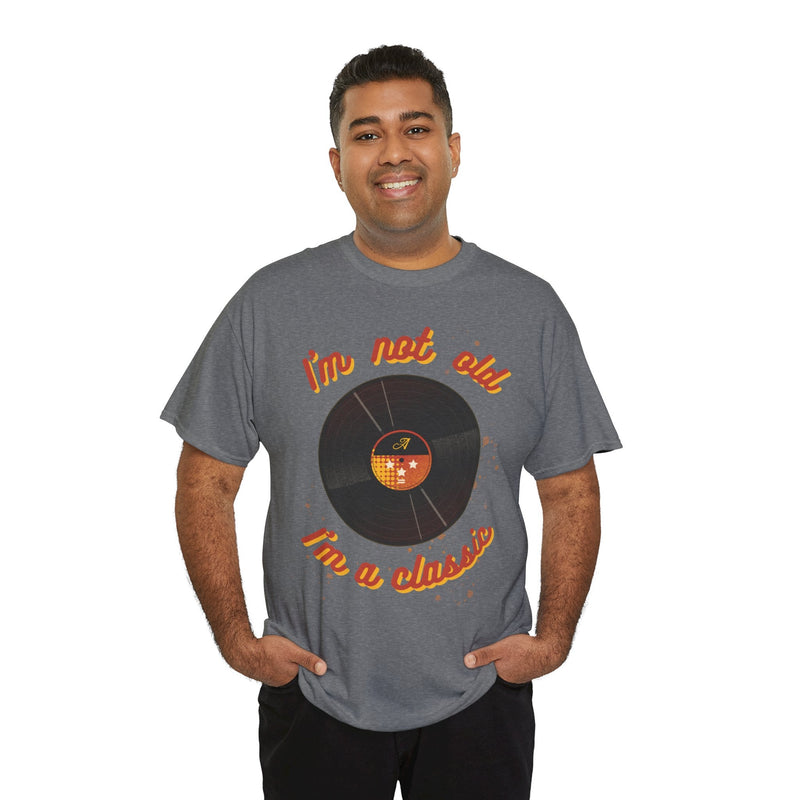'I'm Not Old, I'm a Classic' Men's Vinyl Record T-Shirt, side angle