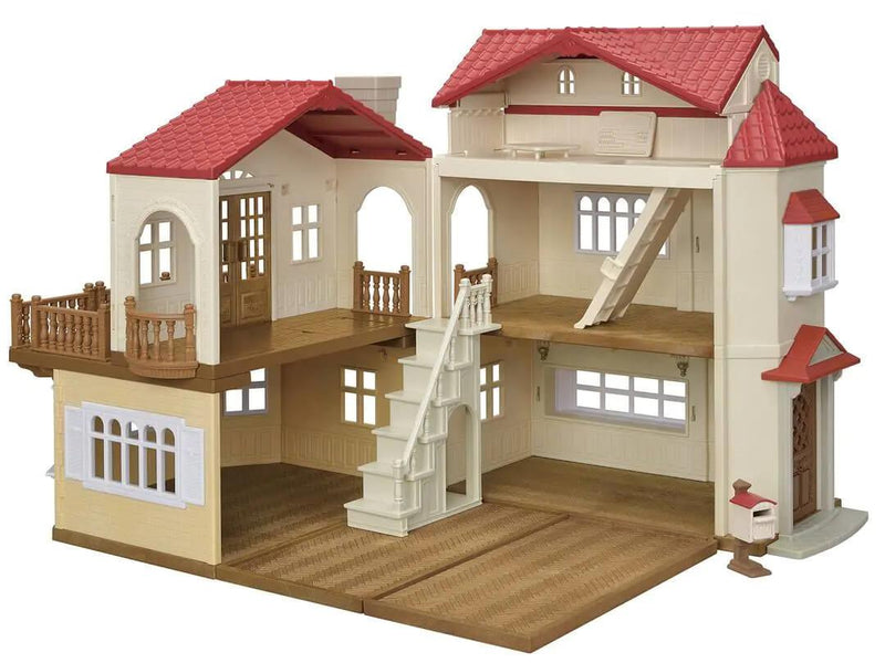 Sylvanian Families Red Roof Country Home Secret Attic Playroom Ages 3+, in display