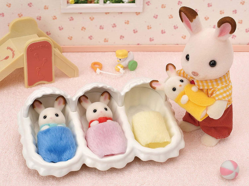 Sylvanian Families Chocolate Rabbit Triplets Care Set for Age 3 and Up, side angle