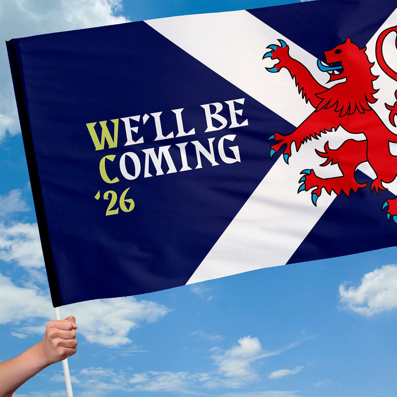 Scotland - We'll Be Coming Lion Flag with Sleeve - WC26 - 4 Sizes!, close-up detail
