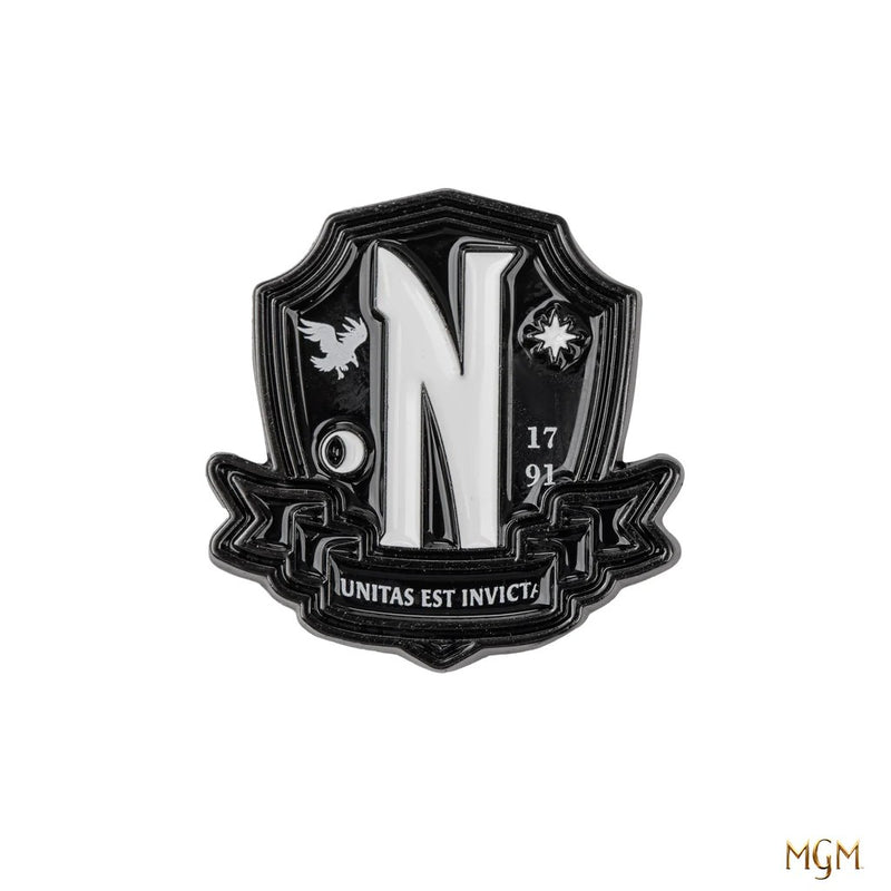 Wednesday Nevermore Academy Pin Set, side angle