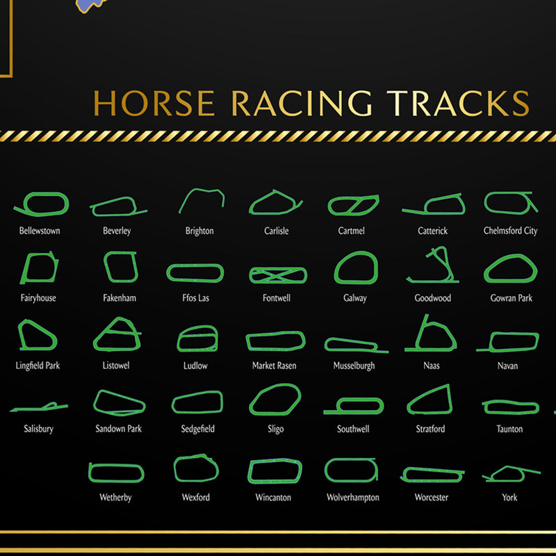 British Isles Horse Racing Map, close-up detail