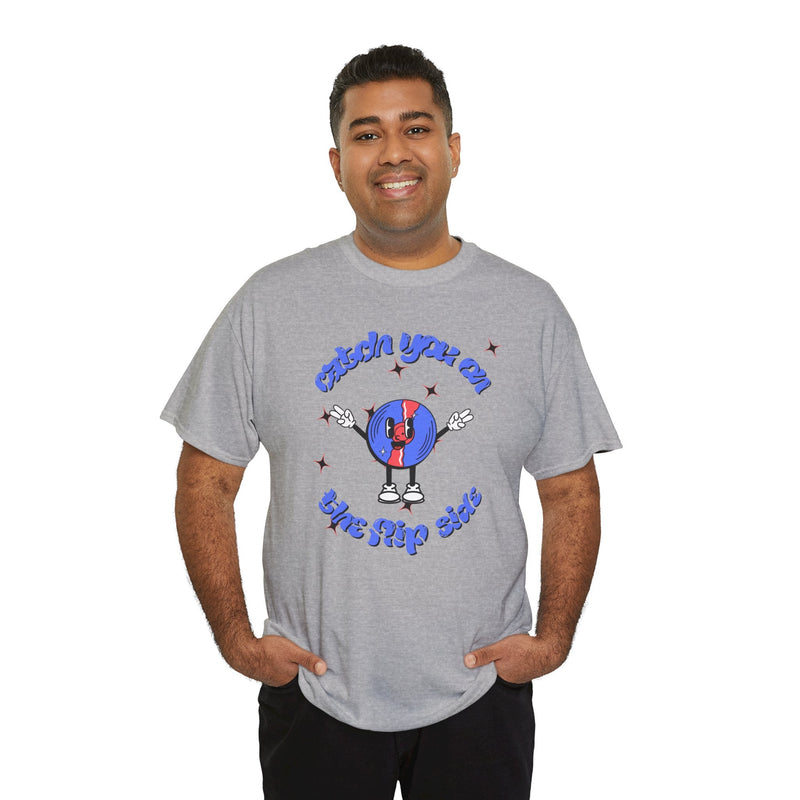 'Catch You On The Flip Side' Men's Vinyl T-Shirt, in display