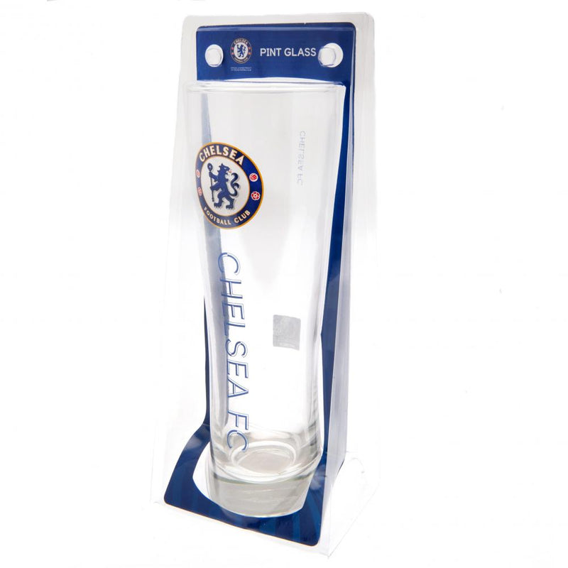 Chelsea FC Tall Beer Glass, side angle