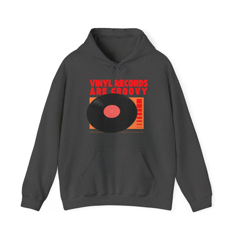 'Vinyl Records Are Groovy' Men's Hoodie, size reference