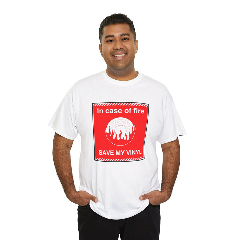'In Case of Fire, Save My Vinyl' T-Shirt, packaging shot