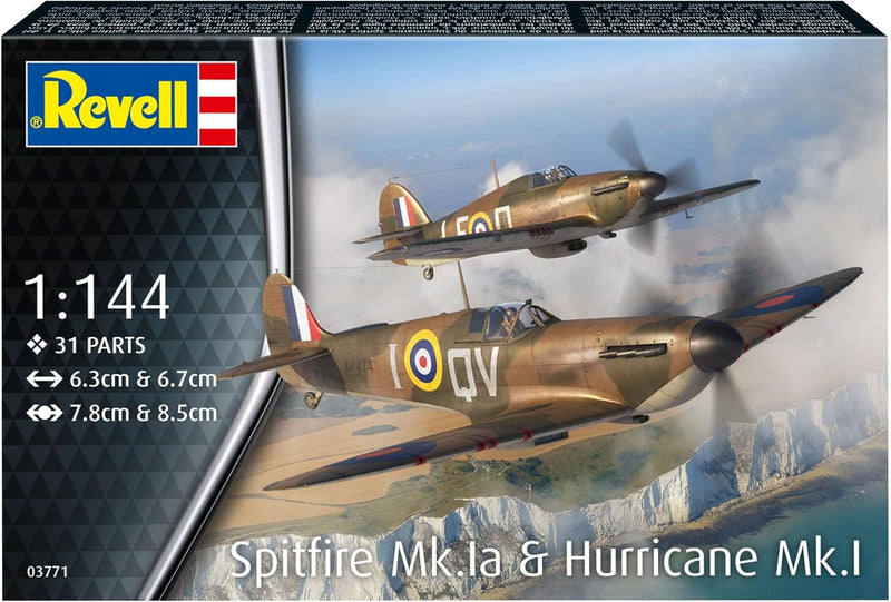 REVELL 03771 Supermarine Spitfire Mk.Ia & Hawker Hurricane Mk.I 1:144 Scale Model Plane - Image 2