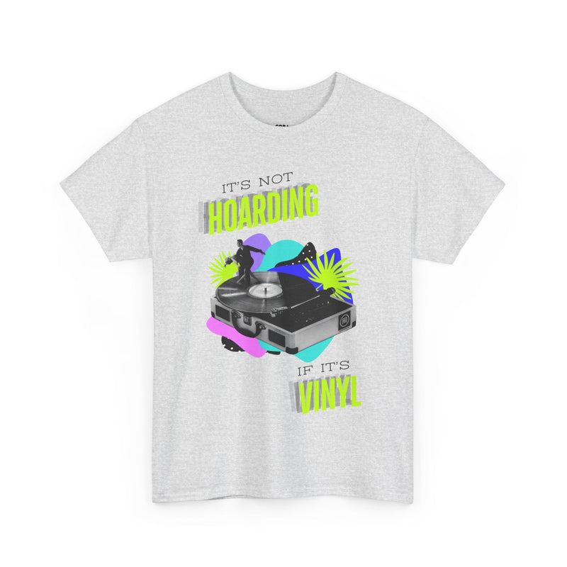 'It's Not Hoarding If It's Vinyl' Flouro Men's T-Shirt, showing reverse