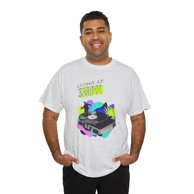 'Living at 33rpm' Flouro Men's T-Shirt, rear view
