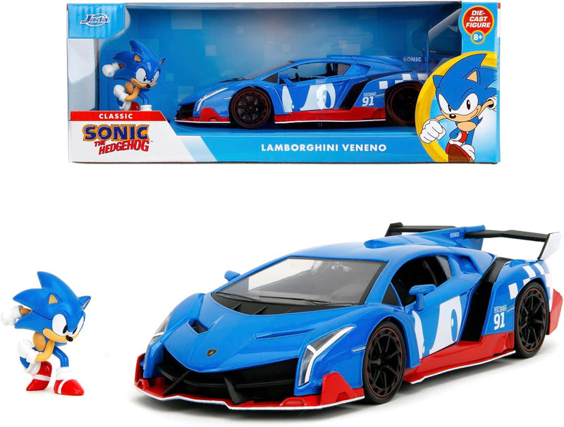 Jada Sonic Lamborghini Veneno with Figure 1:24 Die-Cast Car