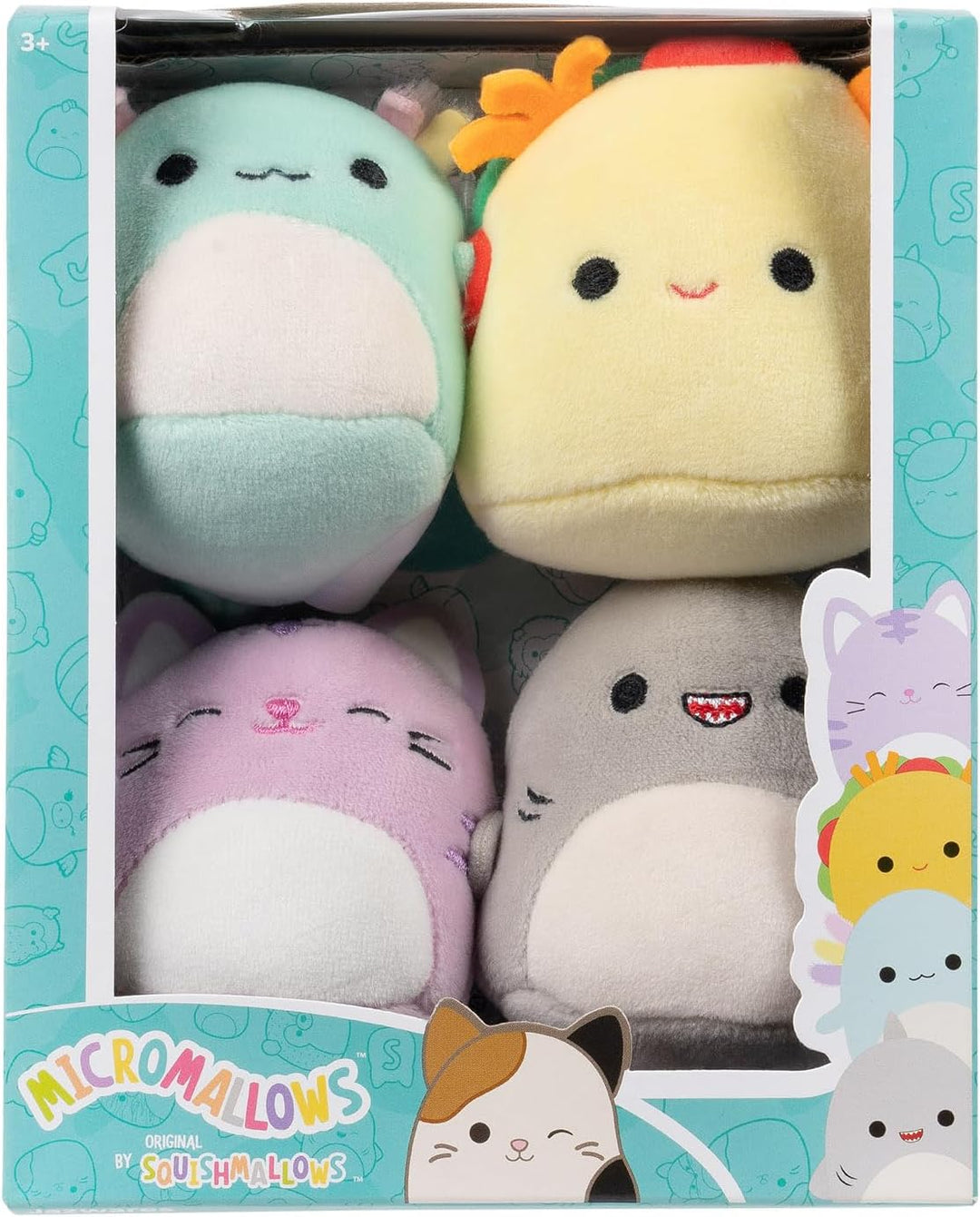 Squishmallows Original Micromallows 4-Pack (Irina Axolotl, Tabitha Cat, Tex Taco, Gordon Shark)