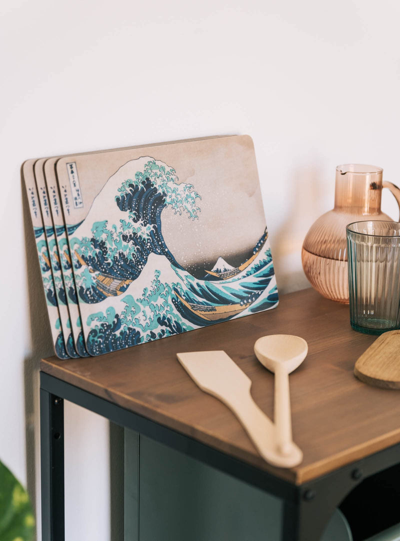 The Great Wave of Kanagawa Hokusai Set of 4 Table Mats close up detail