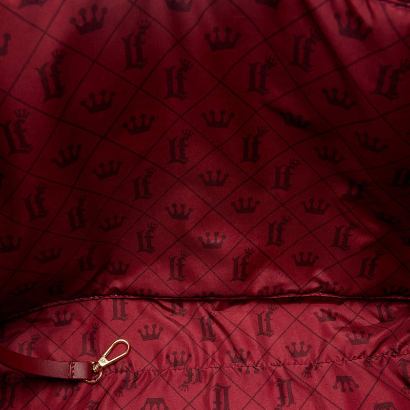 Loungefly - Red Convertible Backpack & Tote Crossbody Pin Trader Bag close up detail