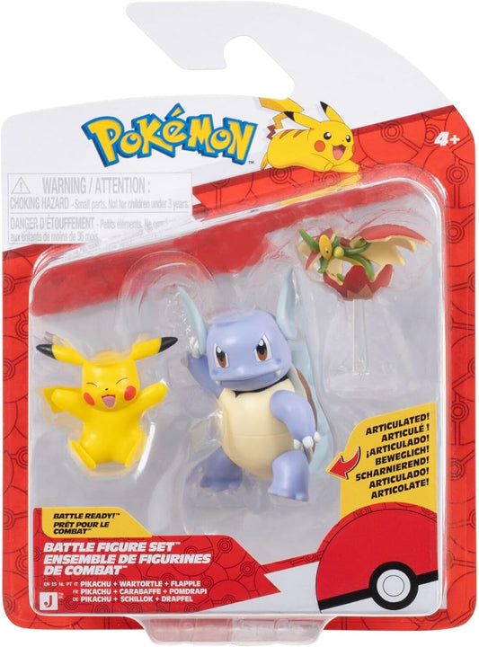 Pokemon - Pikachu, Wartortle & Flapple Battle Figure Set