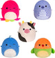 Squishmallows -Micromallows 2.5" Bear, Cow, Dinosaur, Love Bird & Octopus Set