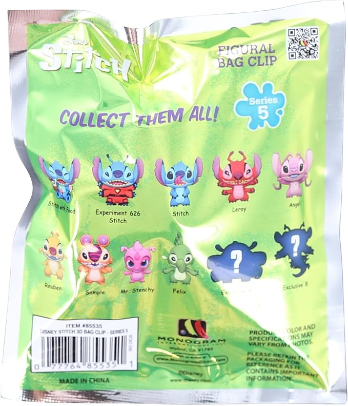 Disney Stitch Series 5 -3D Figural Foam Bag Clip Keychain, side angle