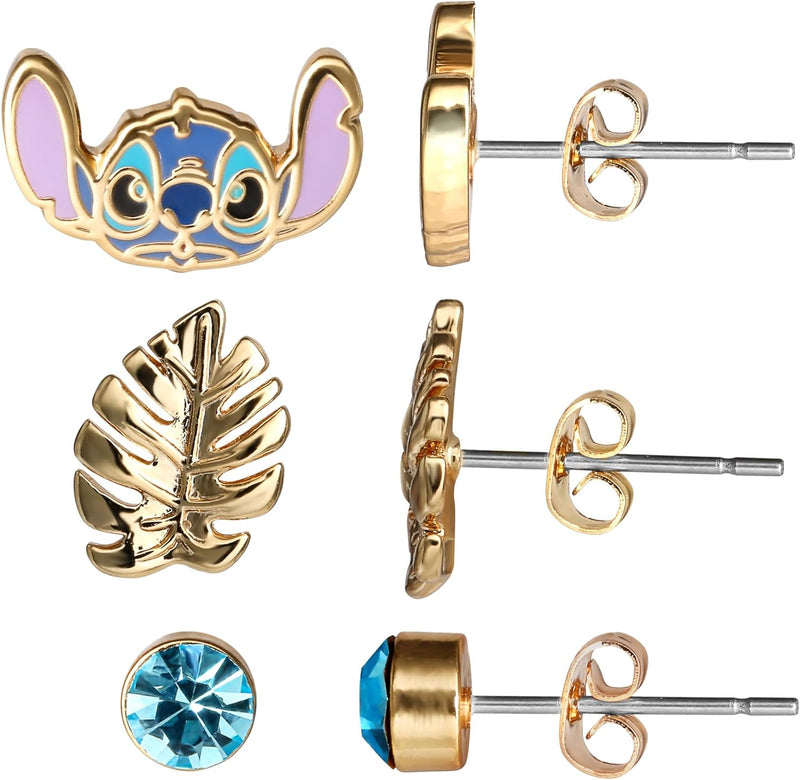 Disney Lilo & Stitch Blue and Gold Coloured 3 Piece Earring Set - Image 4