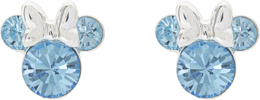 Disney Sterling Silver 925 Minnie Mouse March Birthstone Crystal Stud Earrings