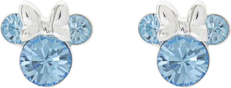 Disney Sterling Silver 925 Minnie Mouse March Birthstone Crystal Stud Earrings