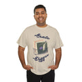'Crate Digger' Vinyl Records Men's T-Shirt, close-up detail