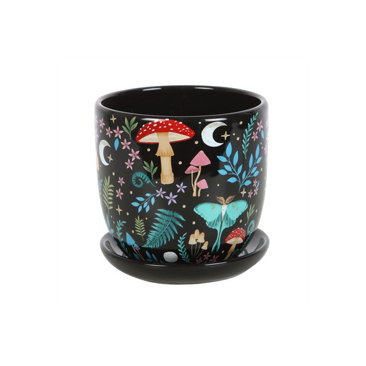 Dark Forest Print Ceramic Plant Pot with Saucer