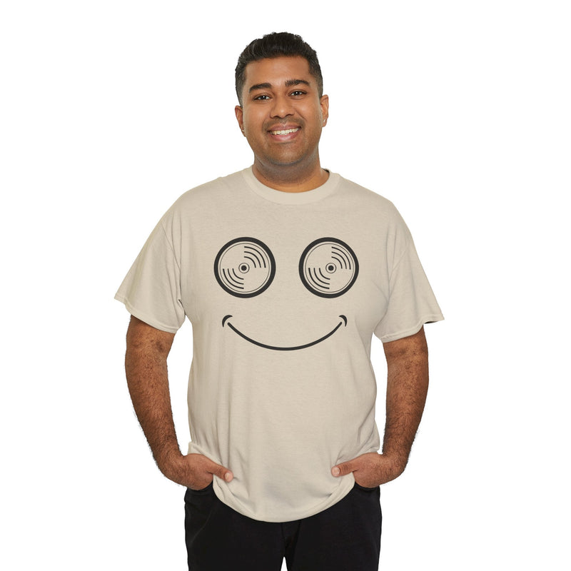 Vinyl Makes Me Happy Men's T-Shirt, close-up detail
