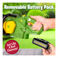 John Deere Motorised Toy Chainsaw with removable battery pack close up detail