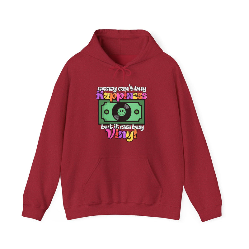 'Money Can't Buy Happiness, But It Can Buy Vinyl' Men's Hoodie, showing reverse