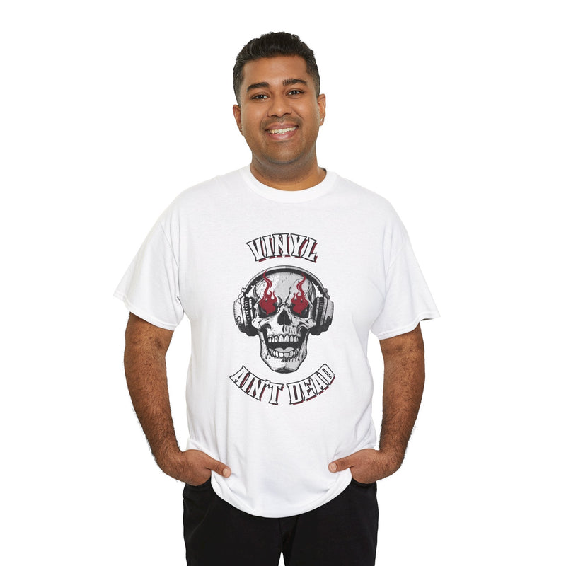 'Vinyl Ain't Dead' Skull Men's T-Shirt, close-up detail