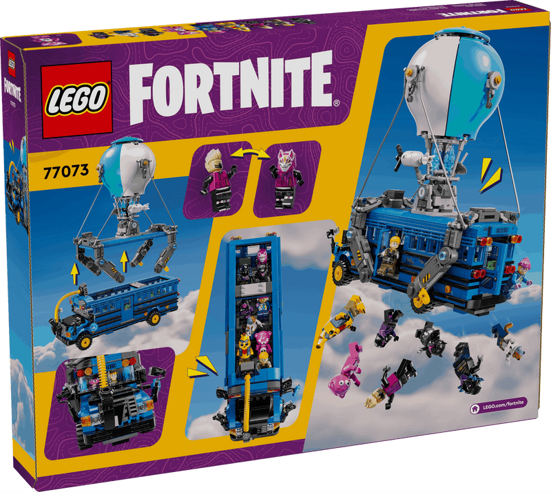 Lego Fortnite 77073 Battle Bus Video Game Playset for Ages 10 and Up, in display