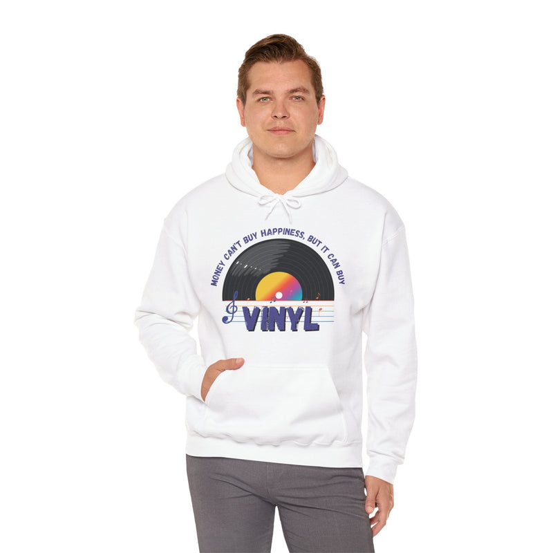 'Money Can't Buy Happiness, But It Can Buy Vinyl' Men's Hoodie, showing reverse