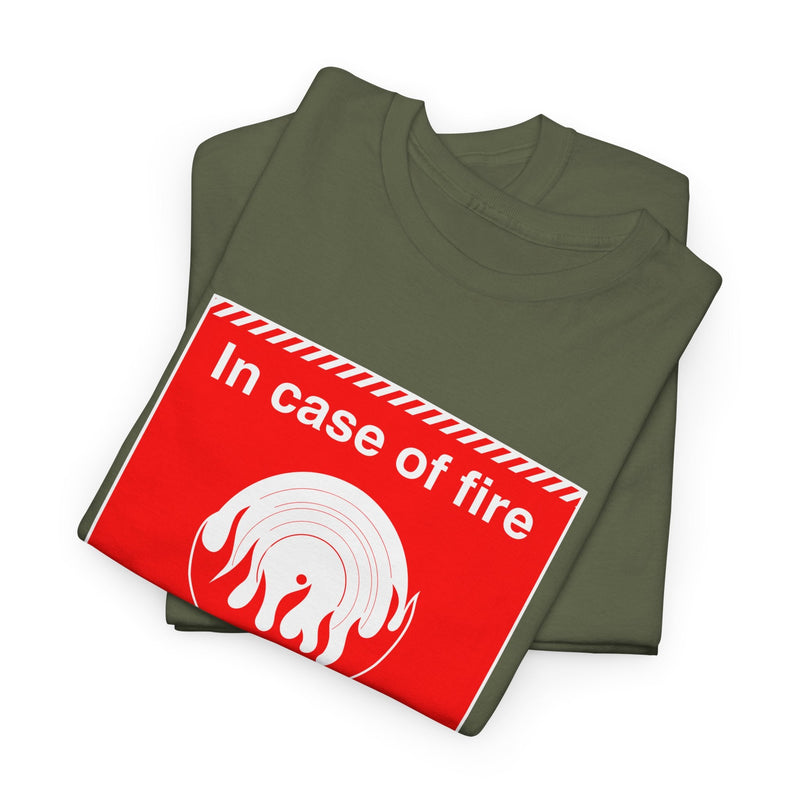 'In Case of Fire, Save My Vinyl' T-Shirt, size reference